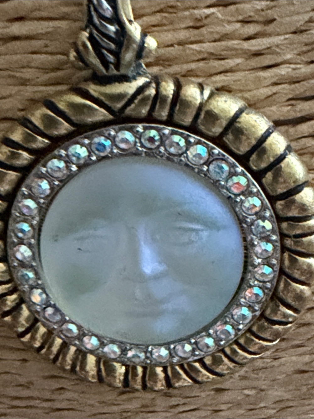 Kirk’s Folly Moon Face Opal Pendant Necklace - Gold-Tone with Iridescent Center - Picture 3 of 10